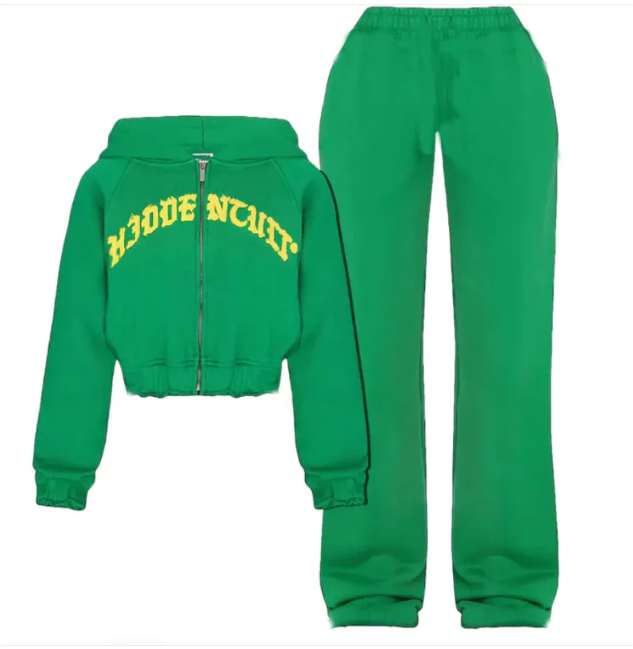 Women’s Retro Graphic Cropped Hoodie & Jogger Set