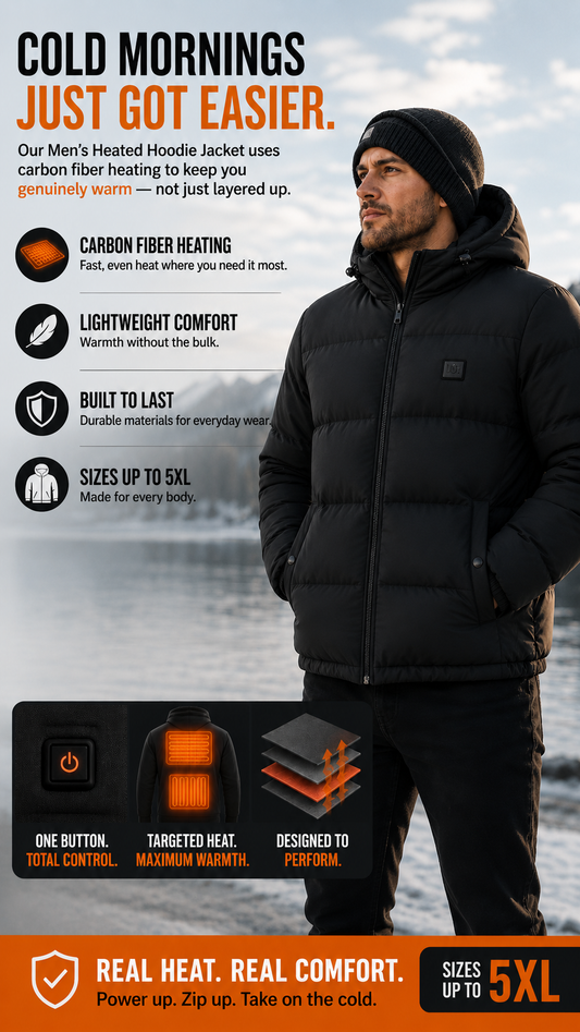 Men's Heated Hoodie Jacket with Carbon Fiber USB